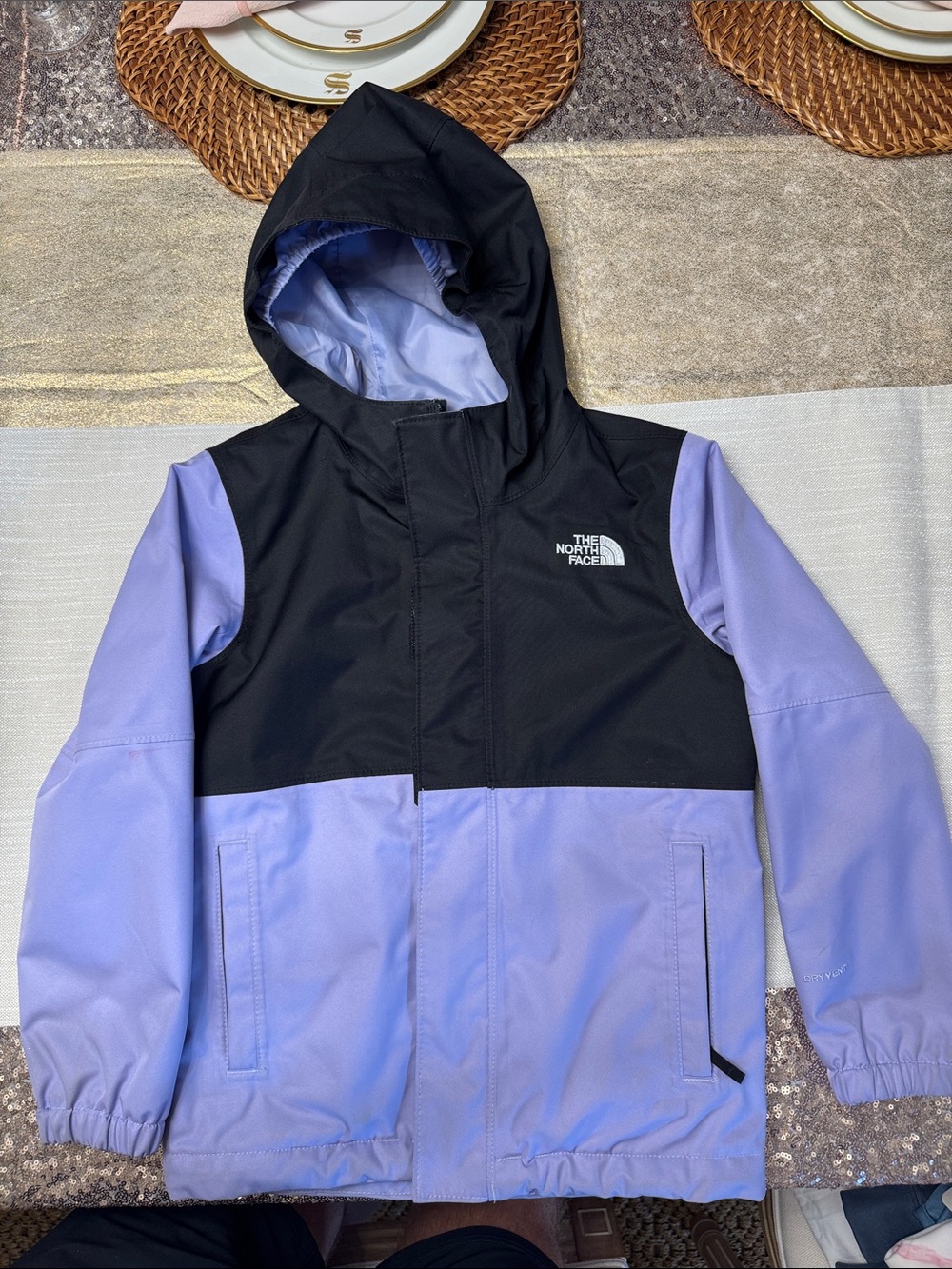 The North Face Two-Tone Hooded Rain Jacket in Black & Lavender